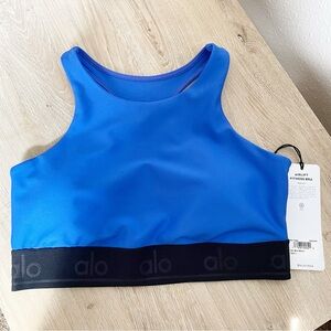 Alo Yoga Airlift Fitness Bra Blue Black Size Large Athletic Activewear Sporty